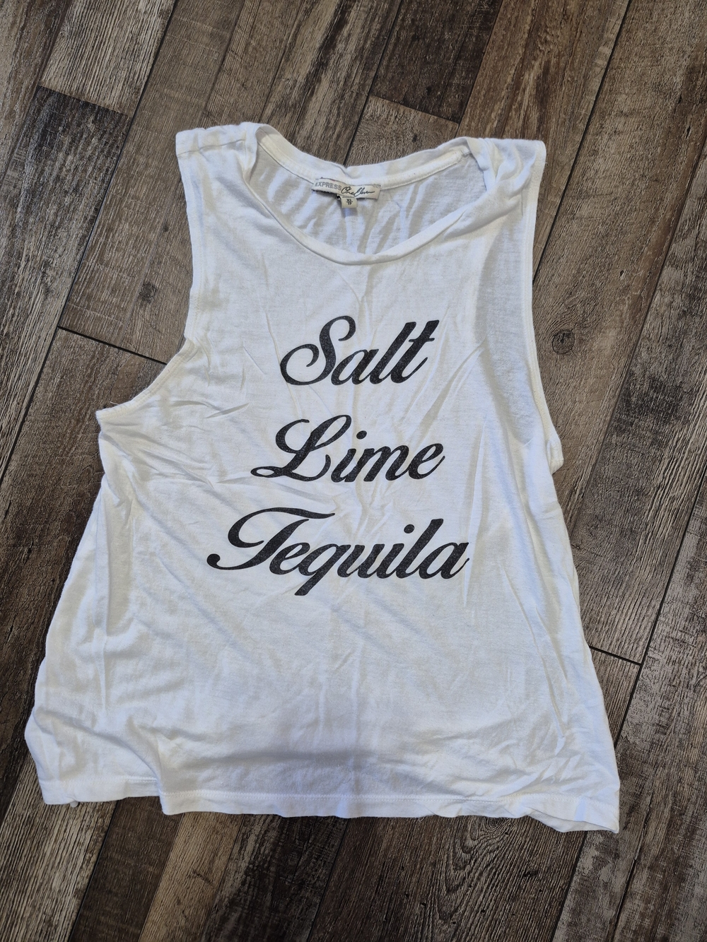 Express White Tank Top with Black 'Salt Lime Tequila' Script